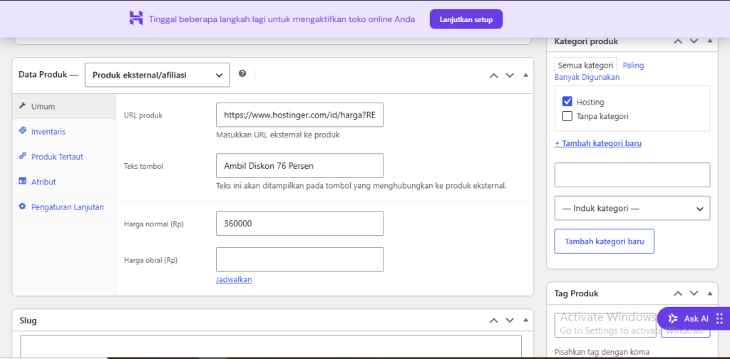 contoh data produk eksternal