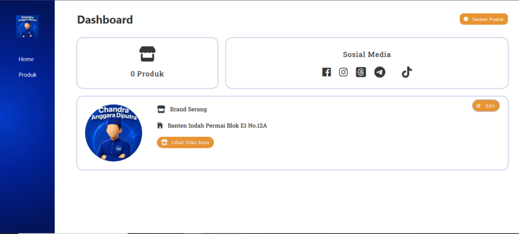 halaman dashboard vendor