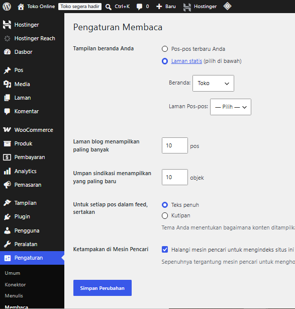 menu membaca wordpress