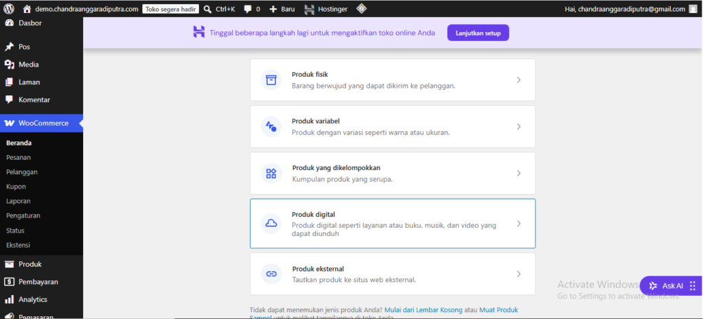 menu produk woocommerce