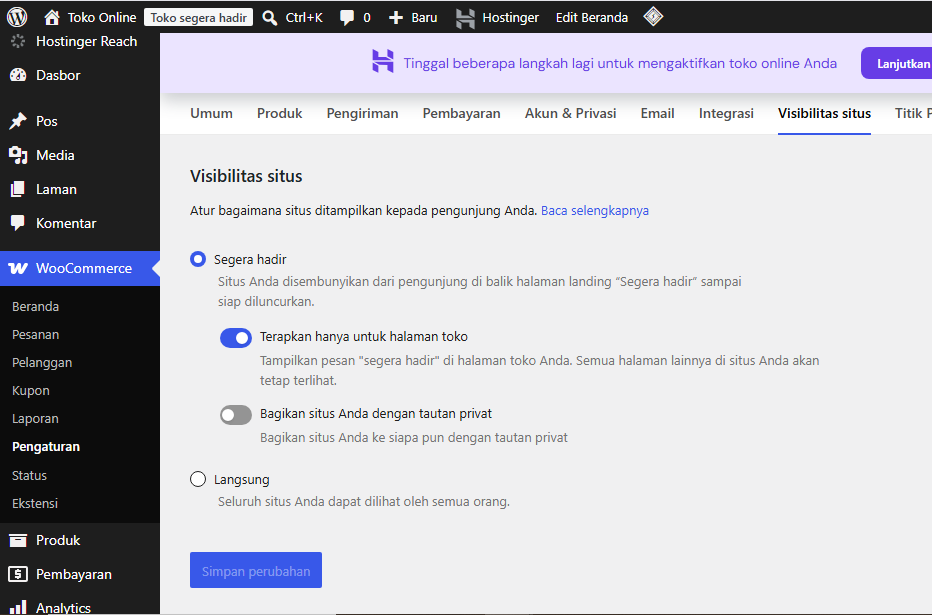 menu visibiltas situs woocommerce