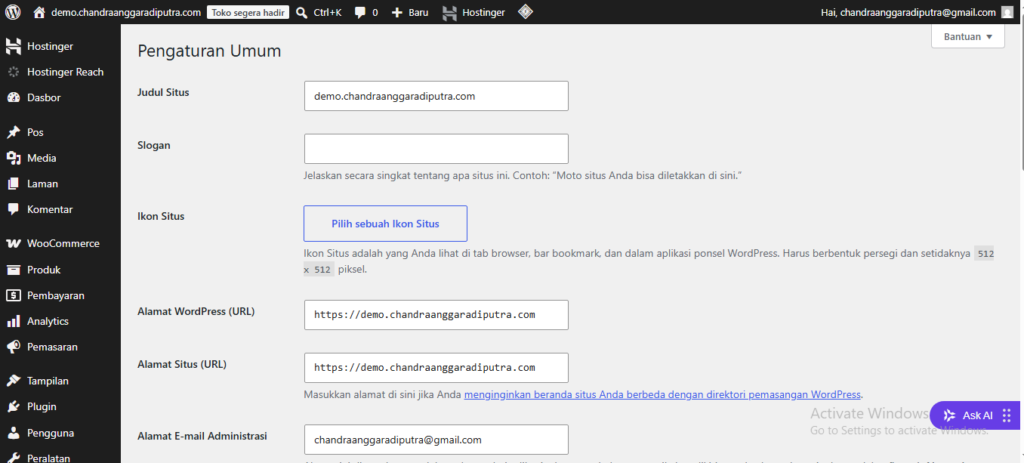 pengaturan umum wordpress