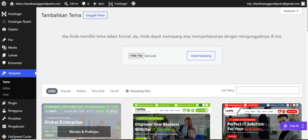 upload file tema kava